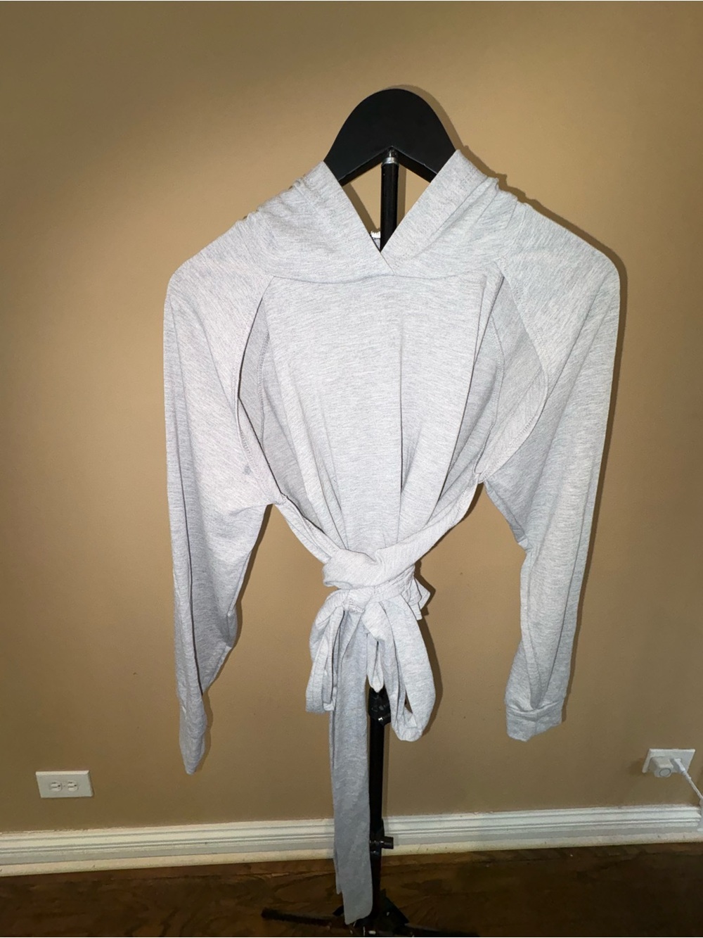 Fashion Nova Light Gray Tie-Front Crop Hoodie